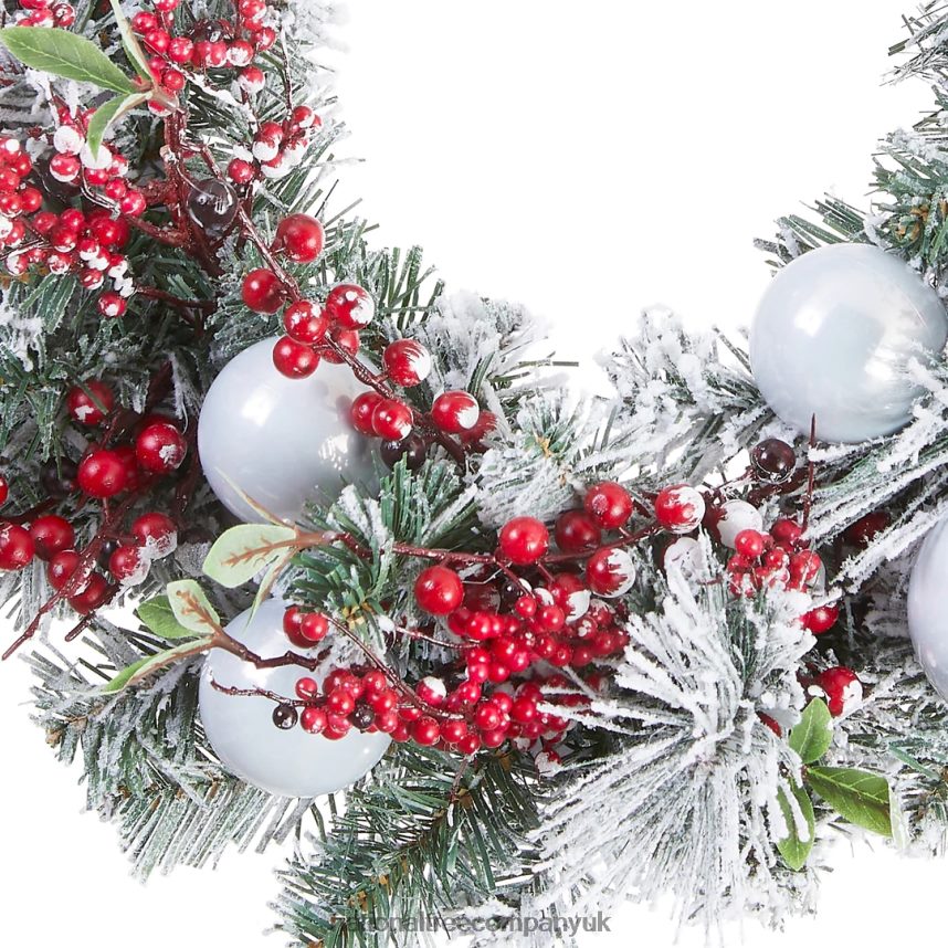 Greenery | National Tree Company Artificial Christmas Wreath Green Evergreen Decorated with Frosted Branches Ball Ornaments Berry Clusters Christmas Collection 24 Inches F2L4F275